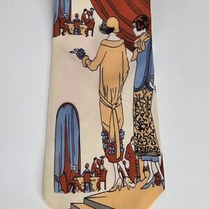 VTG Damon Tie Art Deco Flapper Girl Lounge Scene 20s Style Wide 4" Funky Artsy